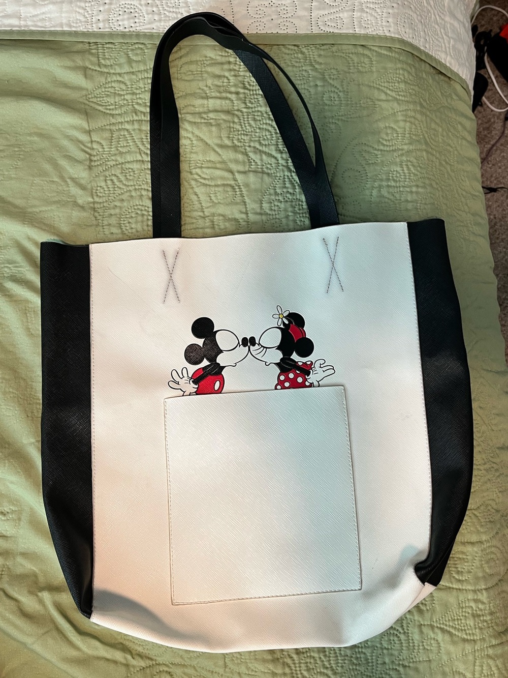 White and Black Mickey & Minnie Kiss Tote Bag